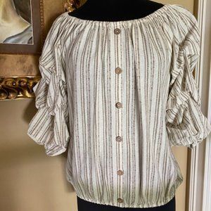 Puffy Sleeve Blouse w/Elastic Neckline and Bottom Hem Sz L NWOT